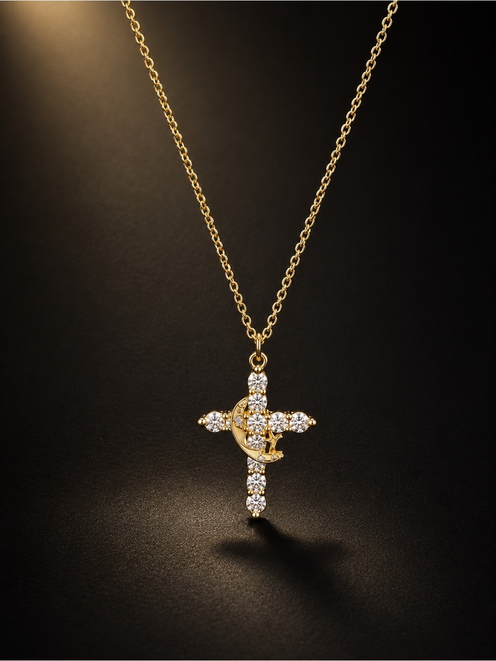 14k Gold Cross Necklace for Women,Cubic Zirconia Crown Cross Pendant Necklace
